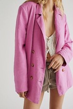  168 FREE PEOPLE Olivia Blazer Coat Jacket XL Pink Envy Belted Linen Blend