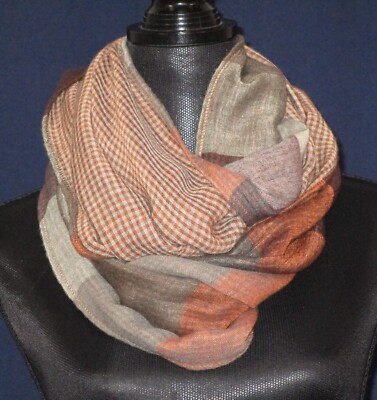 Unbranded Women's Rust Grey Brown Plaid Infnity Scarf