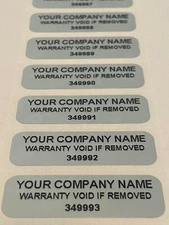100 CUSTOM PRINTED SECURITY VOID LABELS ASSET STICKERS SEALS 1.5 X .50 INCH