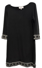 VTG Y2K EY Boutique Womens Shift Dress Small Black Embellished 3/4 Sleeve Modest