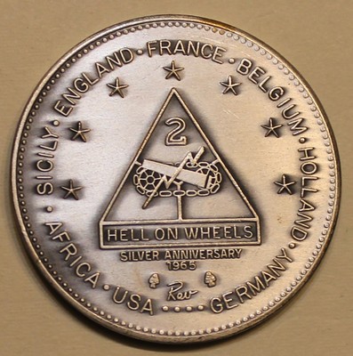 2nd Armored Division Hell On Wheels Silver Toned Army Challenge