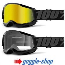 100% STRATA 2 MOTOCROSS MX BIKE MTB GOGGLES BLACK CLEAR / GOLD MIRROR LENS