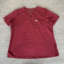 FIGS Catarina Scrub Top Womens XL Burgundy V-Neck Short Sleeve Medical Uniform