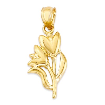 Massiver 10k oder 14k Gold Tulpen Anhänger - Natur-inspirierte Blume Schmuck Geschenke