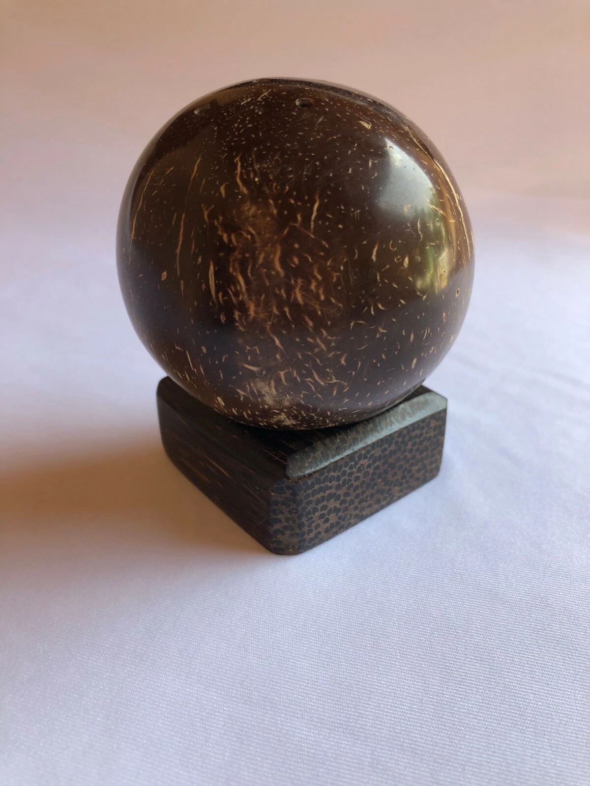 Ceylon Hand Carved COCONUT Shell & Caryota Urens Wood Salt Pepper Shaker Unique