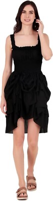 Women Smocked Square Neck Sleeveless High Low Renaissance Dress