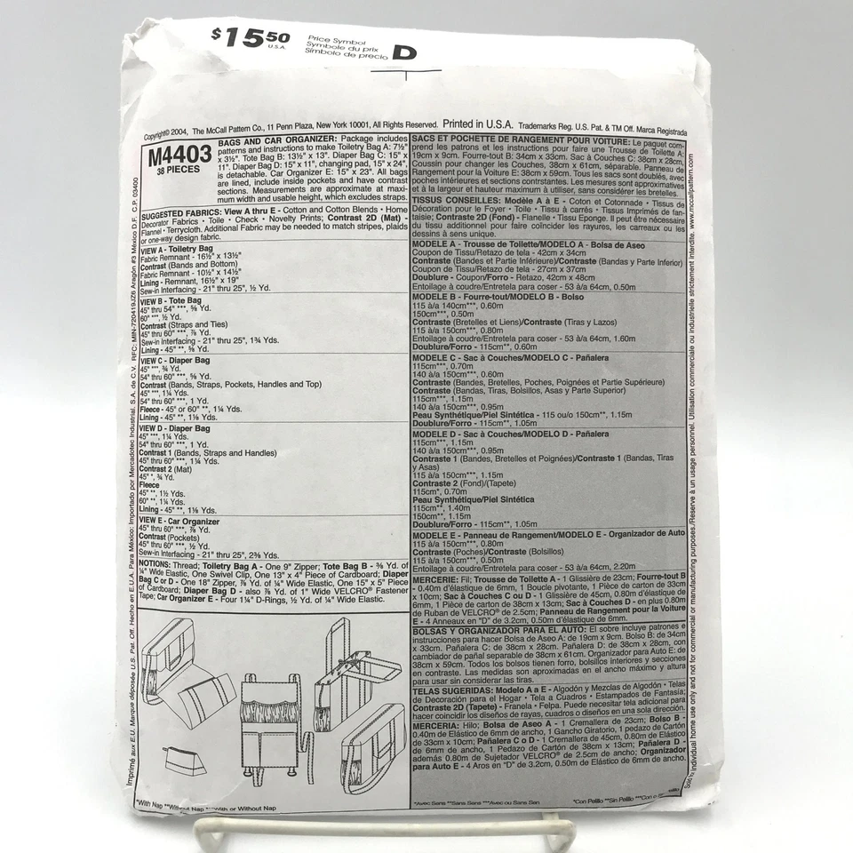 McCalls 4403 Diaper Bags and Car Organizer Laura Ashley Craft Sewing Patten - Image 4 of 4