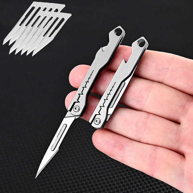 Small Folding Exacto Knife With 10pcs Extra Blades Keychain EDC Pocket Box  Cutter Mini Replaceable Razor Blades Utility Knives - AliExpress