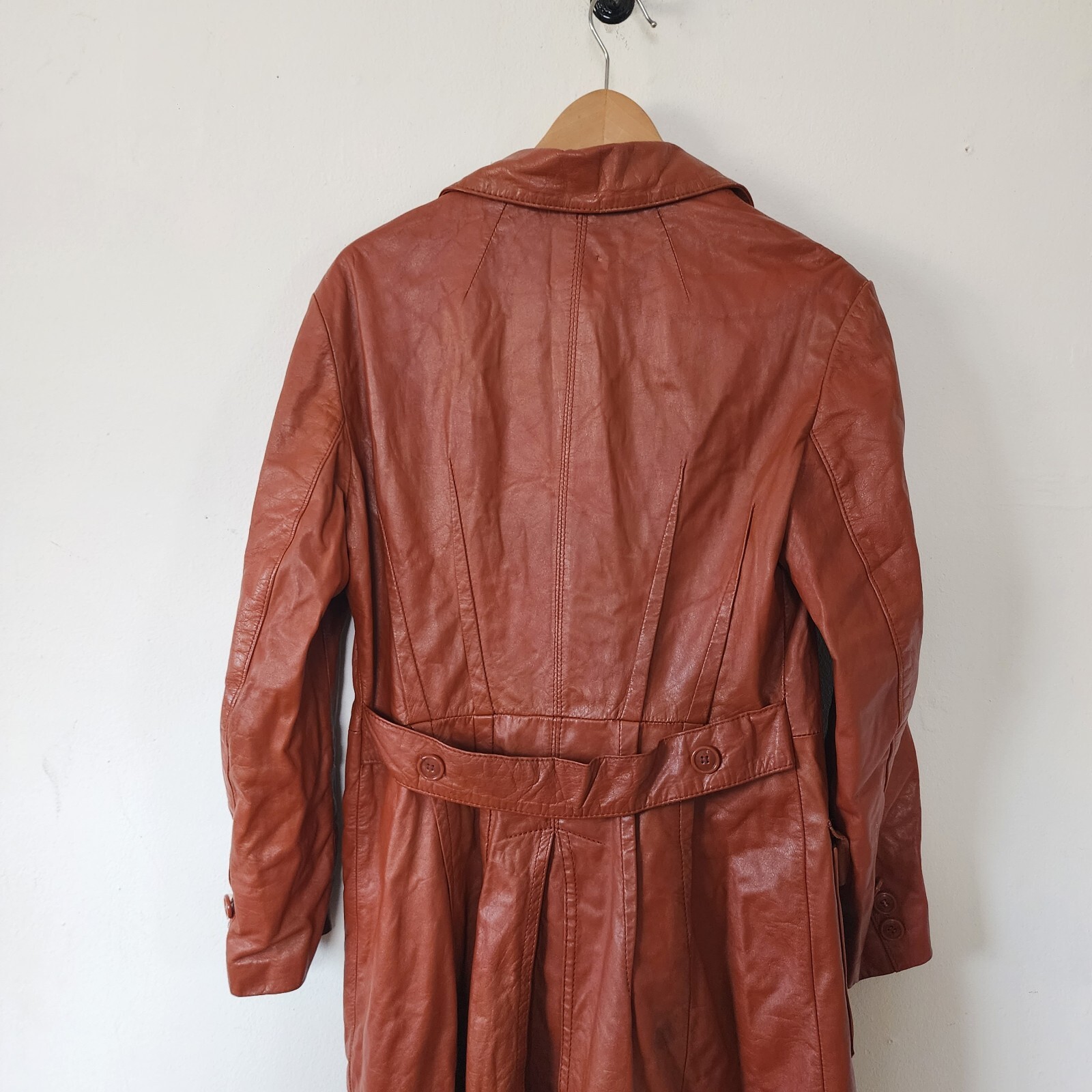 Vintage Womens 70s Orange Leather Trench Jacket S… - image 8