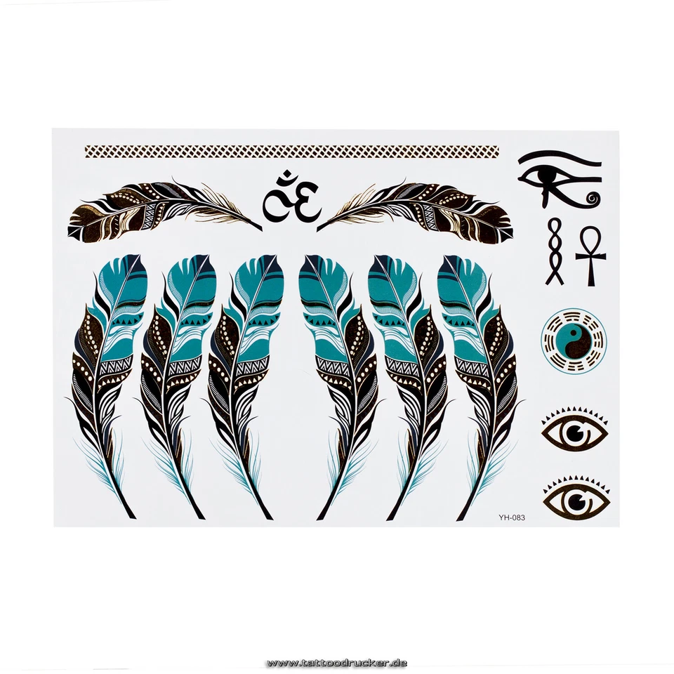 TATTOODRUCKER 2 x Feder Tattoo Karte - Temporary Haut Tattoo - YH083 (2)