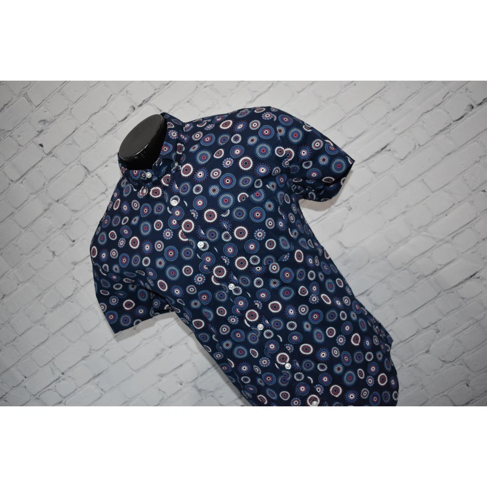 J Crew Dress Shirt Mens Size Small Flex Washed Slim Fit Blue Floral Geometric - Image 3 of 4