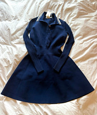 Tory Burch Solid Tech Knit Polo Long Sleeve Mini Dress Navy Size S