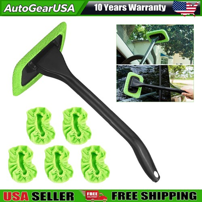 #ad #ad CAR WINDOW CLEANER WINDSHIELD CLEANING WAND TOOL ROTABLE HEAD W 5 REUSABLE PADS $4.98