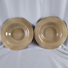 Ruff Hewn Pottery Swirl Pasta Bowls Set of 2 Tan Brown Speckled Stoneware 10.5in