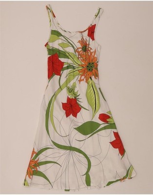 S.OLIVER Damen ärmelloses A-Linien Kleid EU 38 Medium weiß Blumen Viskose BM05