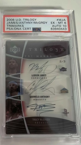 2006 UD Trilogy LeBron James Anthony McGrady Trimarks Triple Auto 2/3 PSA10 MT6