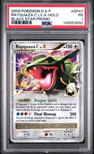 2009 POKEMON DIAMOND & PEARL BLACK STAR PROMO #DP47 RAYQUAZA C LV.X-HOLO PSA 1