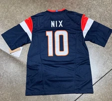 Denver Broncos Bo Nix Jersey # 10 Blue with Captain Patch