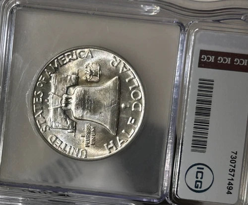 1962-D ICG MS63 Franklin Half Dollar:  White with spot toning