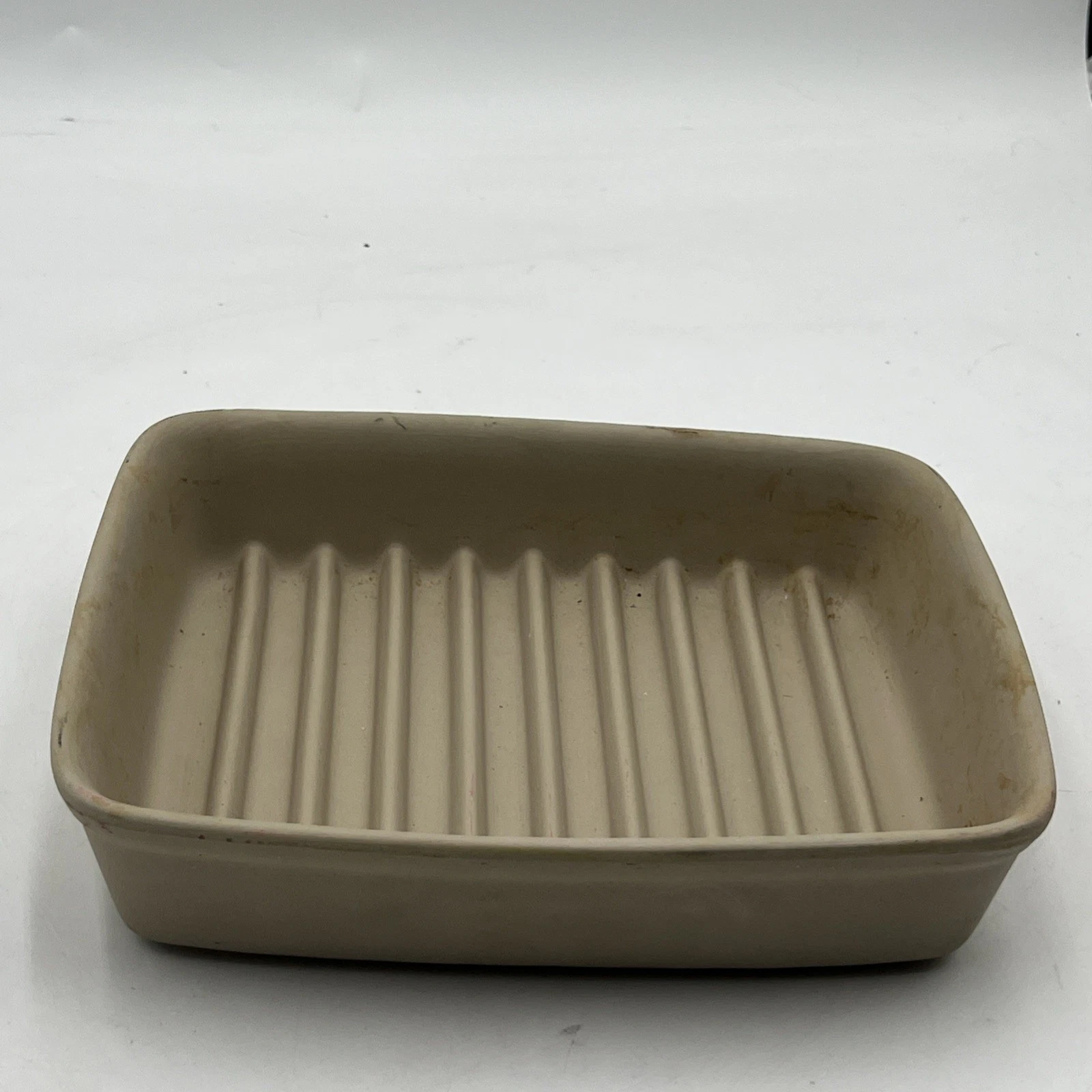 The Pampered Chef Baking Pan Rectangle 9 x 6.75 Ridged Dish Stoneware 2184 USA