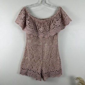 Fashion Nova Size Large Blush Lace Crochet Off The Shoulder Romper