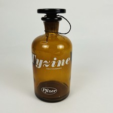 Vintage Bottle Pfizer Tyzine Brown Glass Amber Apothecary with Glass Stopper 6”