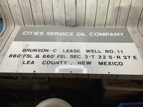 Vintage Cities Service Oil Company Porcelain Well Sign Lea County New Mexico NM