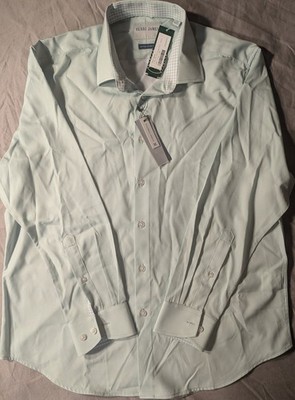 Henry James Size Large Mens Button Down Shirt Seafoam Green White Dotted Pattern