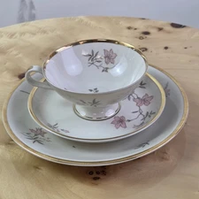 Johann Havilland  Bavaria Floral Gold Rim  3pc Set  Cup, Saucer, Plate