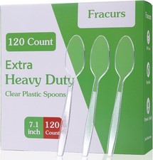 120 Count Extra Heavy Duty Plastic Spoons, 7.1" Premium Clear Plastic Spoons