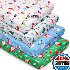 VitalCozy 4 PC Christmas Crib Sheets Set - Santa, Snowman, Tree Light - 52"x28"