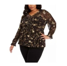 Style & Co Womens Plus 2X Black Floral Ruffled Blouse Top with Camisole NWT AB65