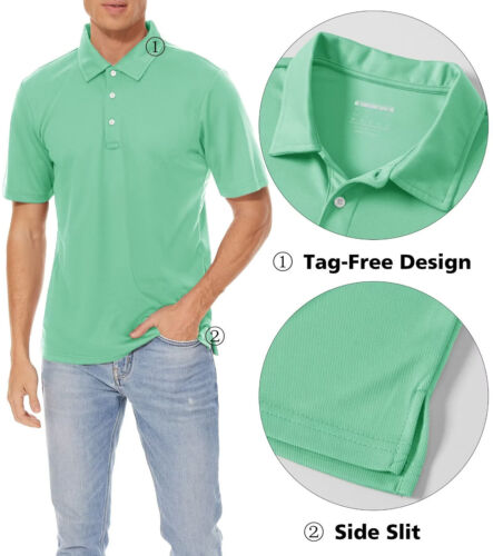 Men's Casual Polo Shirts Short Sleeve Quick Drying Outdoor Golf Sport Work Tops - Picture 100 of 126