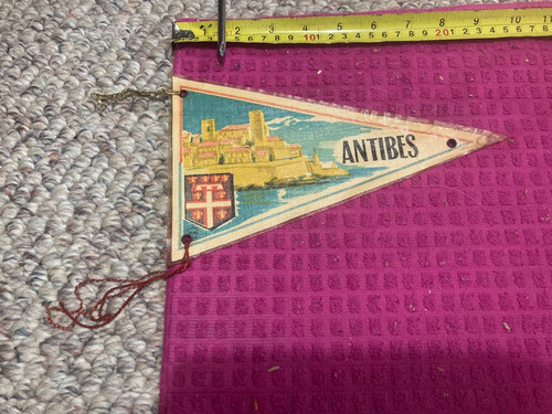 Vintage DOUBLE SIDED Pennant BANNER Antibes FRANCE French Riviera - FAST SHIPPER
