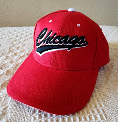 NWT Chicago Embroidered Black and White on RED Hook and Loop USA Ball Cap Hat