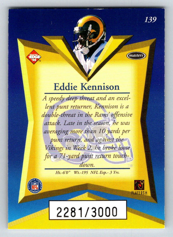 1998 Collector's Edge Masters 50-point #139 Eddie Kennison 3000 (ref 196667) - Image 2 of 2