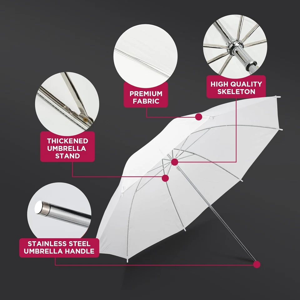 33" Translucent White Soft Umbrella & Silver Reflector Diffuser Lighting Kit - Image 4 of 4