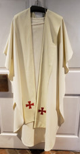 PRIEST CLERGY OFFICIANT VESTMENT CHASUBLE  STOLE CUSTOM MADE IVORY SM/MED