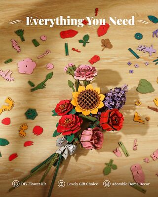 Rowood 3D Wooden Puzzle Flower Bouquet DIY Game Gift Building Blocks Set Gift