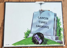 1960s Vintage "Cancer Cures Smoking - RIP" Color Printed Placard w/Stand