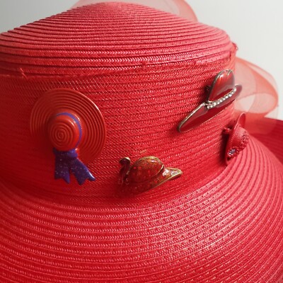 Betmar Wide Brim Ribbon Church Kentucky Derby Sun Hat Red  display picture 2