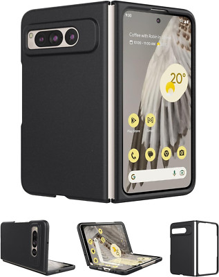 For Google Pixel  Fold 2023 Heavy Duty Hard PC Black Case with Screen Protector