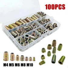 100pcs Threaded Insert Furniture Screw In Wood Nut Inserts Bolt Fastener Kits C#