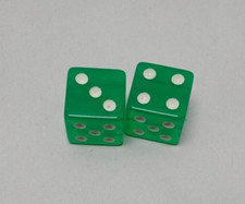LARGE 3/4" SQUARE GREEN TRANSPARENT DICE PAIR...