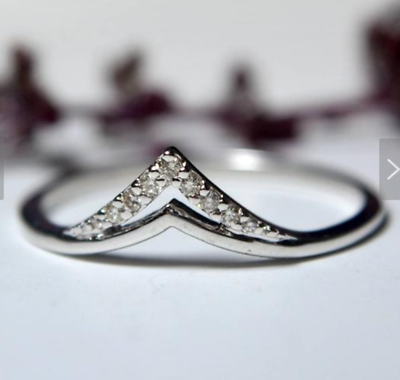 0.50 Ct Round Cut Real Moissanite V-Shaped Crown Ring Gift  display picture 1