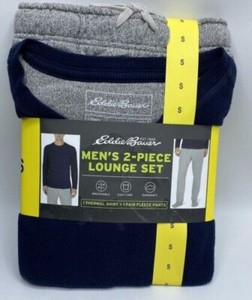 Pigiama Uomo Eddie Bauer 2 Pezzi Lounge Set Termico Pile Nero - Taglia L