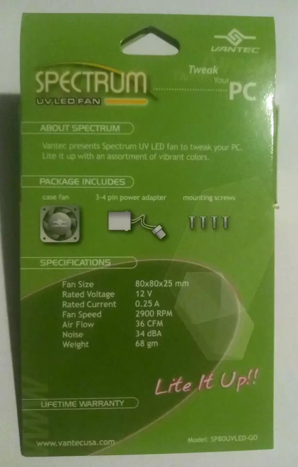 Vantec Spectrum Green Orange UV Reactive LED Computer Case Fan 80mm 8cm 2900 RPM - Image 4 of 4