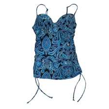 Assets Spanx Push Up Tankini Top Women's Size S NEW Paisley Night Blue Swimsuit