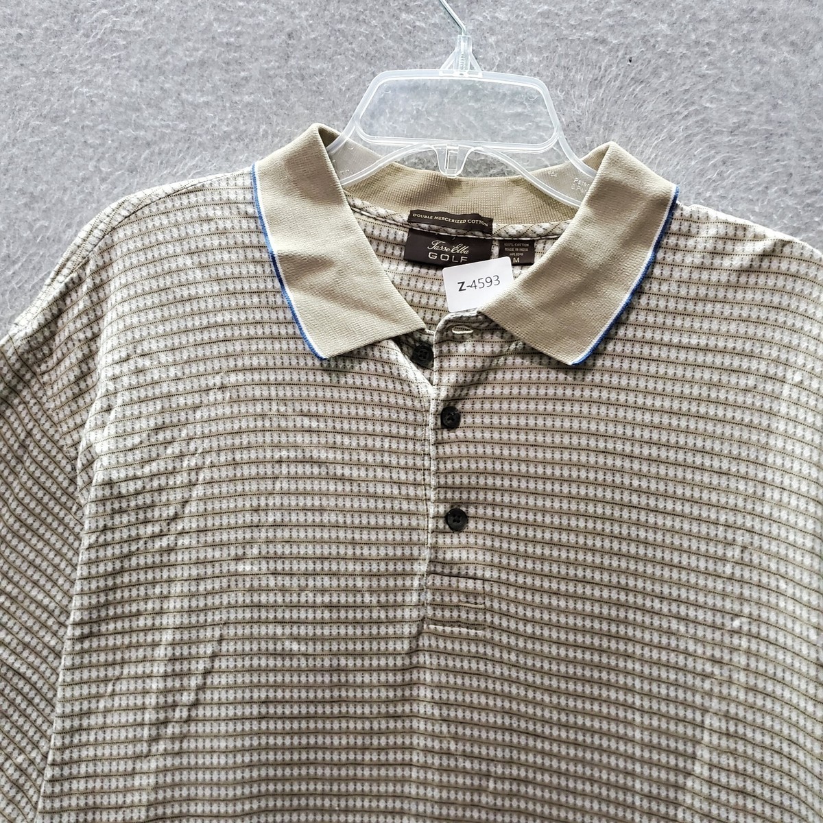 Tasso Elba Men Polo Shirt Medium Beige Striped Golf Double