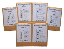 6 Educational Literacy Centers Learning Resource Games Rhyming Families Match